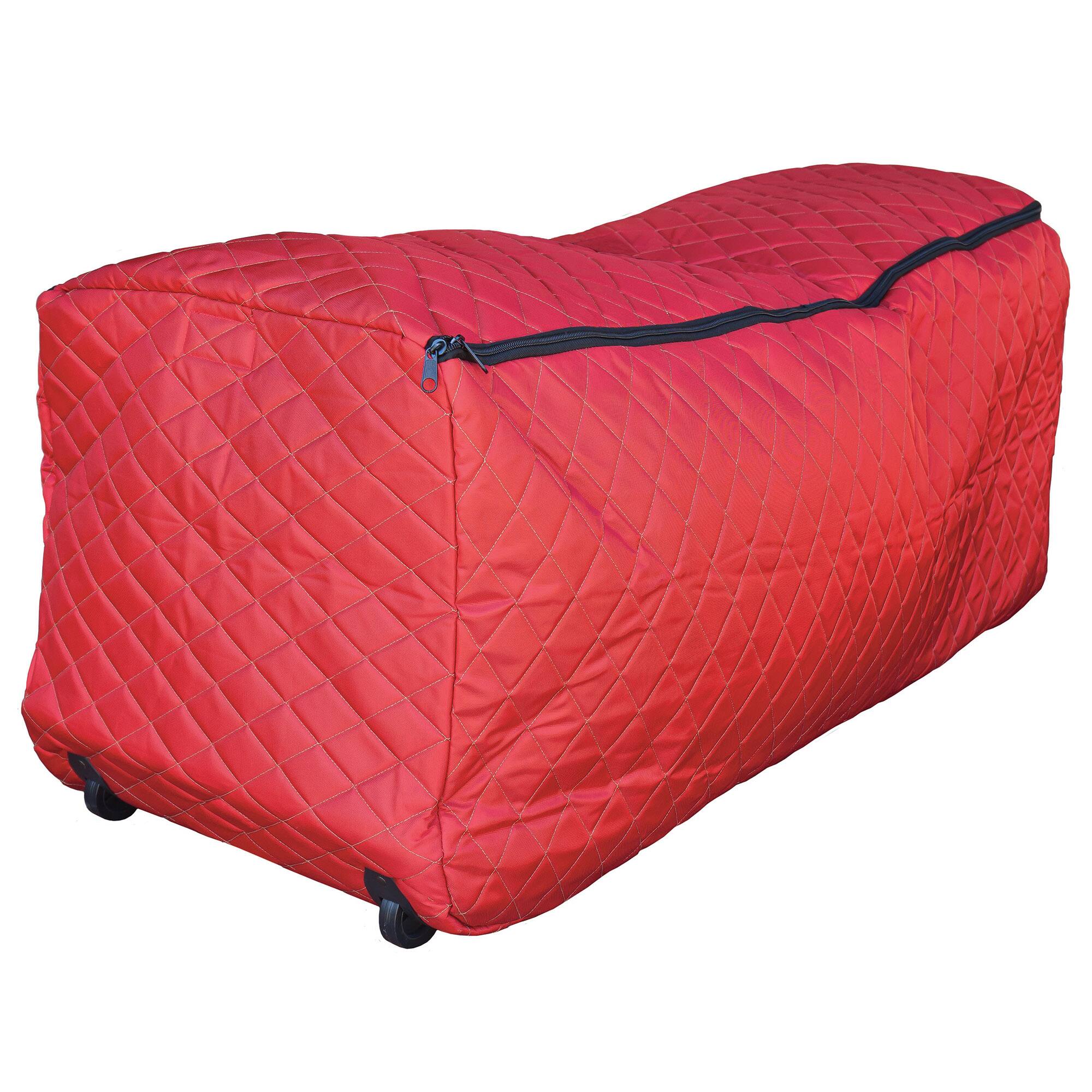 57" Red Quilted Rolling Christmas Tree Storage Bag for Trees up to 9ft